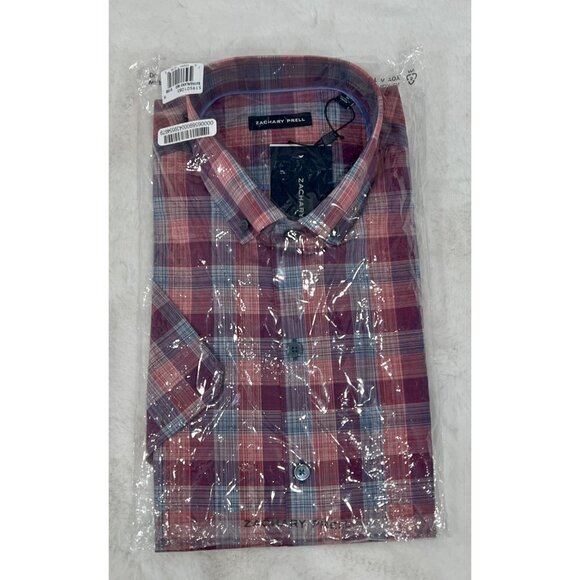 NWT ZACHARY PRELL Size M Sutherland Red Regular Fit Plaid Shirt MSRP $158 - Picture 9 of 9